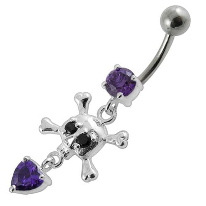 Jeweled Fancy Silver Dangling Banana Bar Navel Body Jewelry Ring