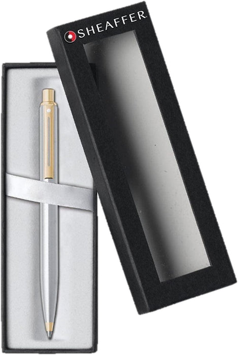 Sheaffer Sentinel Ball Pen - Brushed Chrome, Luxury Gift Box, Gold Trim N232551EB