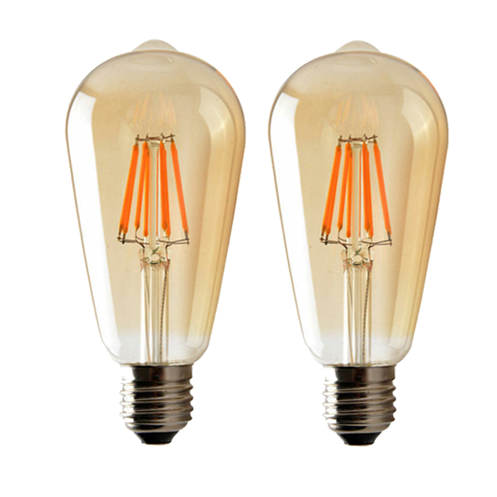 Vintage Amber Glass LED Bulb - 2 Pack, E27 Dimmable, Warm white 2700K, 450lm, Energy-saving