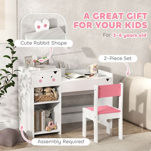 PawHut Kids Desk and Chair Set, Toddler Table and Chair Set, Rabbit Themed