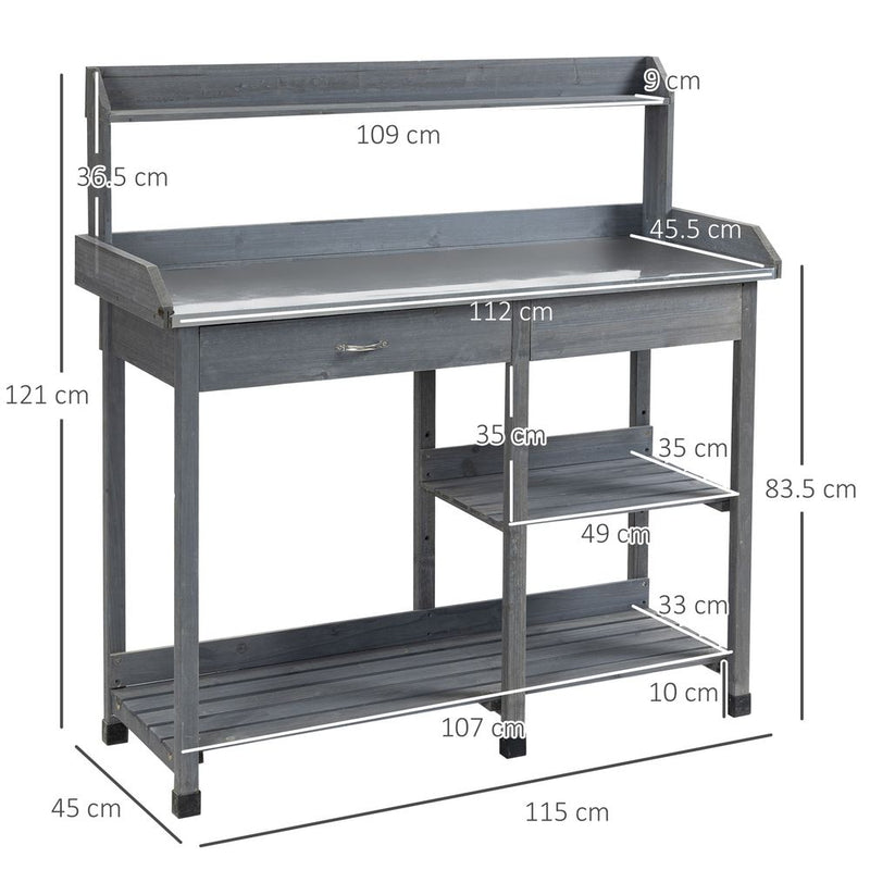Garden Potting Workstation Bench w/ Galvanized Metal Tabletop