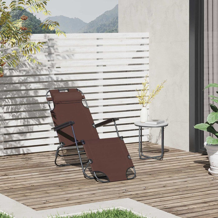 Premium 2 in 1 Folding Sun Lounger - Adjustable Back & Pillow | Brown