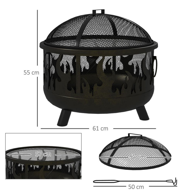 Outsunny 2-in-1 Outdoor Fire Pit & BBQ Cooker - 61.5cm Garden Heater