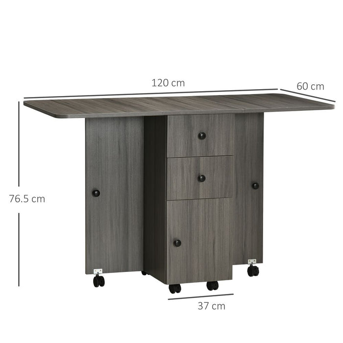 HOMCOM Folding Dining Table, Drop Leaf, Grey - Quality Expandable Space Saver with Storage Drawers