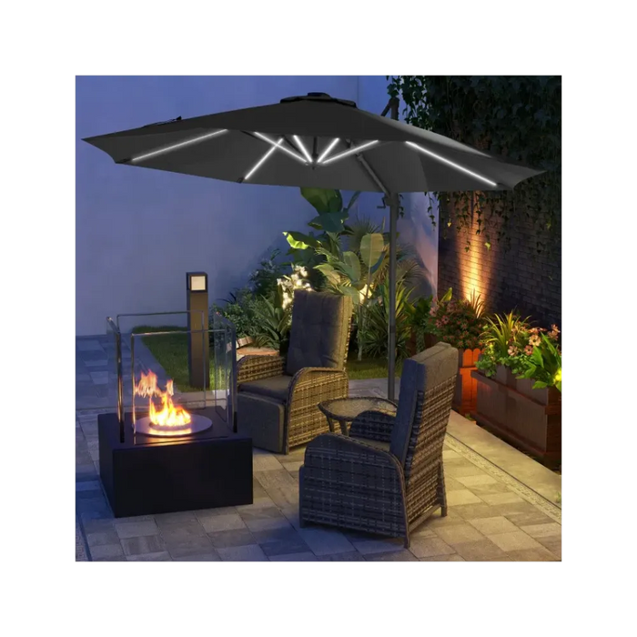 Outsunny 3m Solar LED Cantilever Parasol Dark Grey