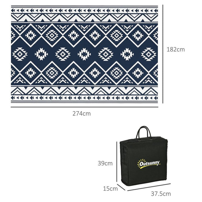 Outsunny Reversible Outdoor Rug, Water-Resistant, 182x274cm, Dark Blue, Carry Bag