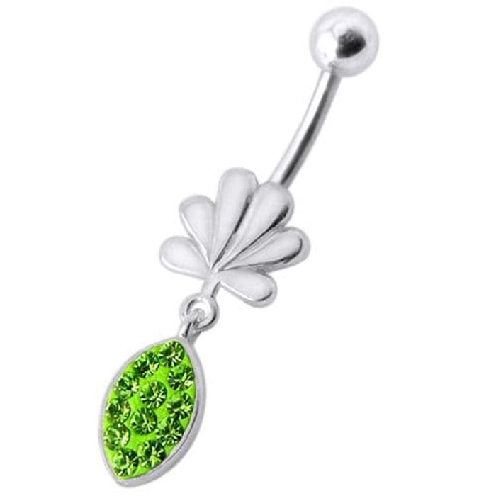 Fancy Jeweled Leave Shape  Dangling Belly Ring