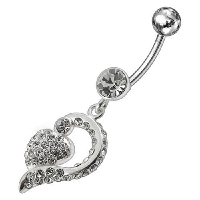 Jeweled Fancy Silver Dangling Banana Bar Navel Ring