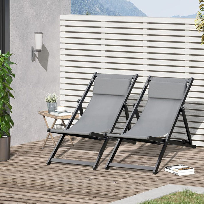 2Pcs Adjustable Chaise Lounge Recliner Chair - Grey, Outdoor Patio Lounger