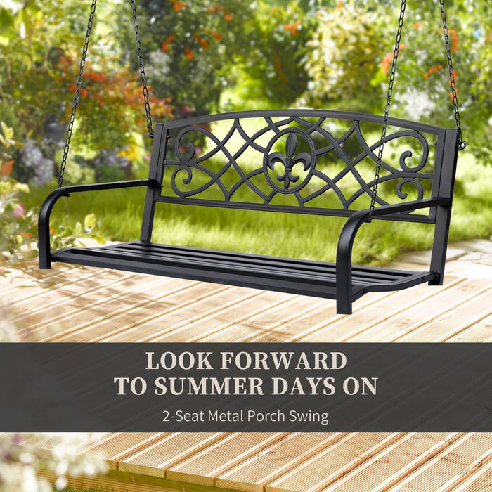 Rust-Resistant Steel Fleur-de-Lis Porch Swing with Chains - Premium Quality - Comfortable - Elegant Design