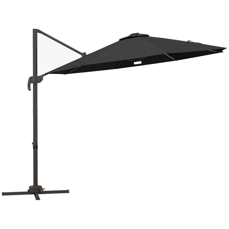 Outsunny 3m LED Cantilever Parasol Outdoor with Base Solar Lights Dark Grey