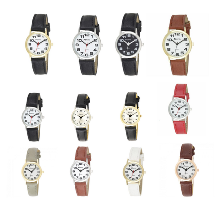 Ravel Ladies Classic Faux Leather Strap Watch R0105L - Multiple Colors Available