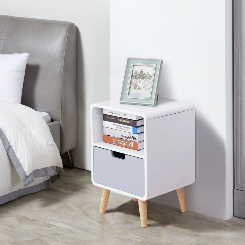 Scandi Nordic Style Bedside Table With Drawer: Classic, Sturdy, Extra Storage - Perfect for any Bedroom!