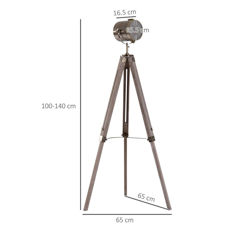 Premium 65L Wood/Bronze Tripod Floor Lamp - Adjustable Height & Shade - Stylish Home Decor