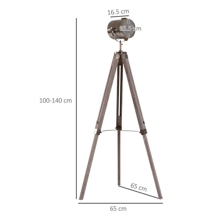 Premium 65L Wood/Bronze Tripod Floor Lamp - Adjustable Height & Shade - Stylish Home Decor