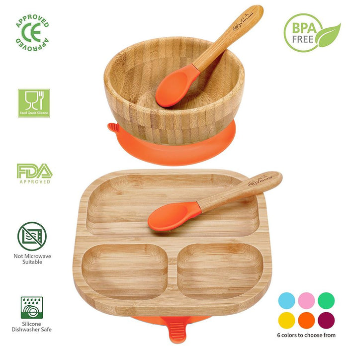 BPA-FREE BAMBOO BOWL & PLATE SET: Suction Base, Easy Clean, Anti-Scalding - Perfect for Balanced Meals!