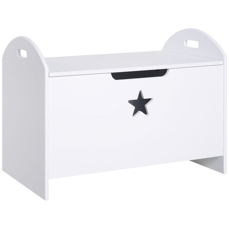 HOMCOM Kids Wooden Toy Box Organizer Children's Toy Storage with Lid Safety Hinge Side Handle Playroom Furniture White
