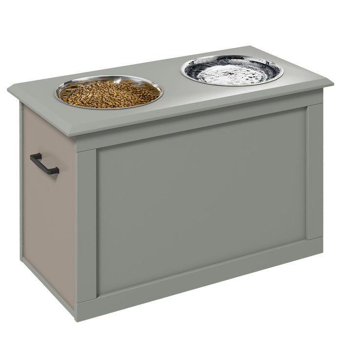 Elevated Pet Dog Bowls with Storage, 2 Bowls - Grey