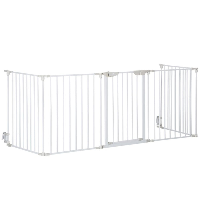 5-Panel Dog Playpen | Pet Gate | Indoor Stair Barrier | Walk Through Door | White