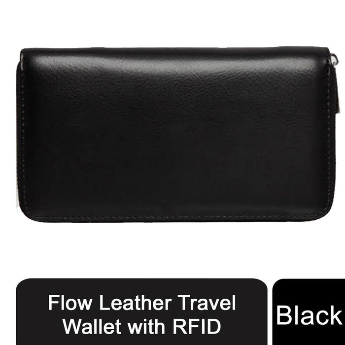 RFID-Blocking Leather Travel Wallet - Black