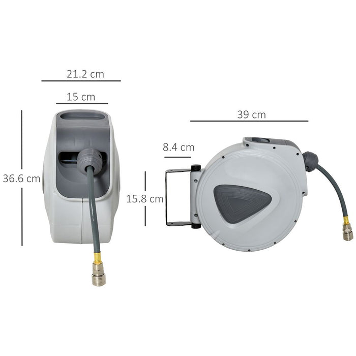 DURHAND Retractable Air Hose Reel 15m+140cm (Hose Diameter 3/8" 9.5mm), Hose Connector 1/4" BSP, Wall Mount Auto Rewind Hose-Reel