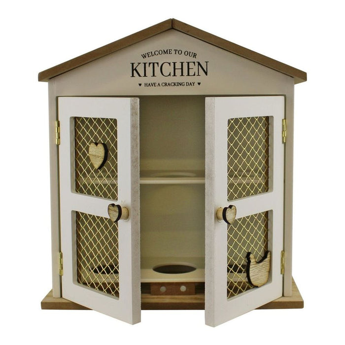 Rustic Wooden Egg House: Welcome to Our Kitchen, Storage- 100% MDF, Holds up to 6 Eggs - SKU: KG0735