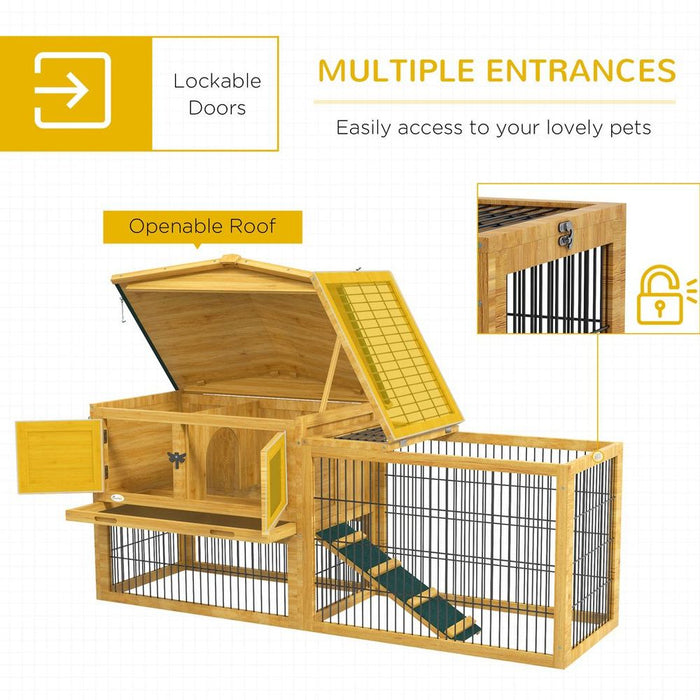 Pawhut Rabbit Hutch Pet House Outdoor Run Design w/ Water-Resistant Paint Ramp