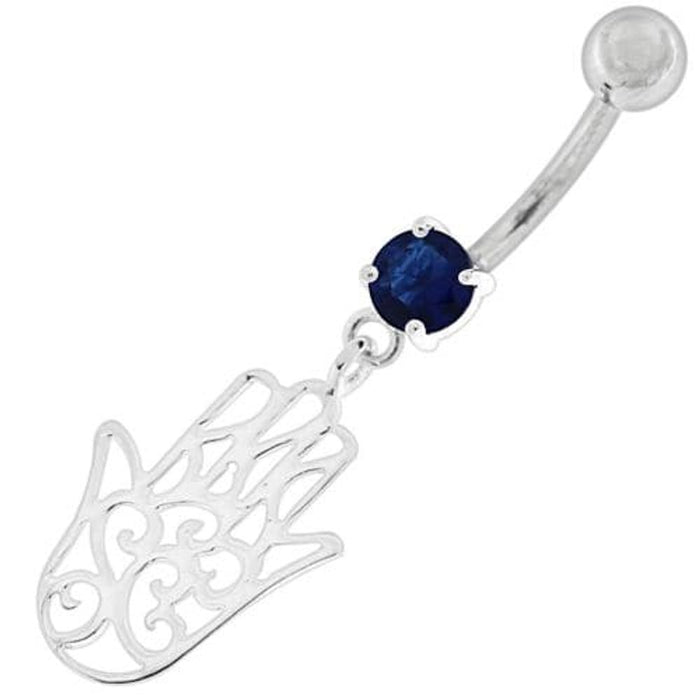 Silver Hamsa Hand Belly Ring