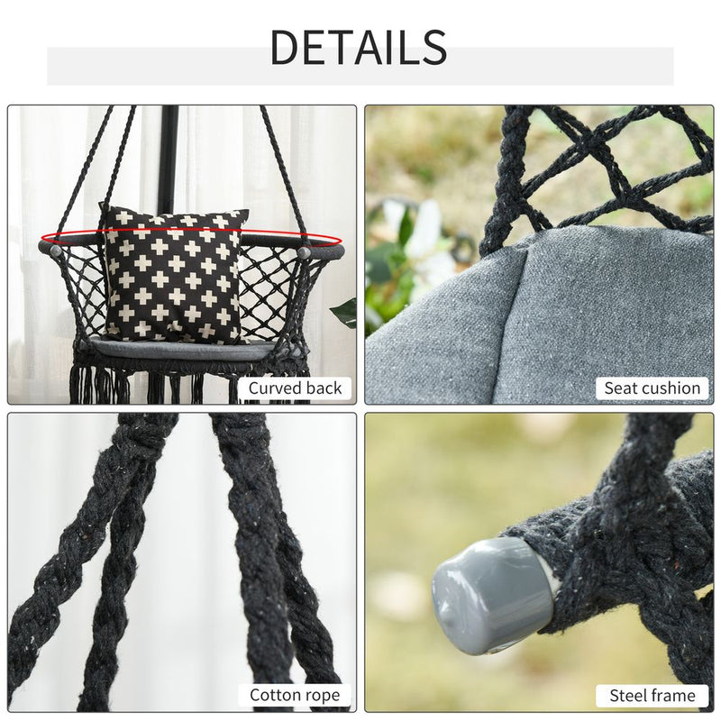 Premium Cotton Rope Swing Hammock Chair - Dark Grey