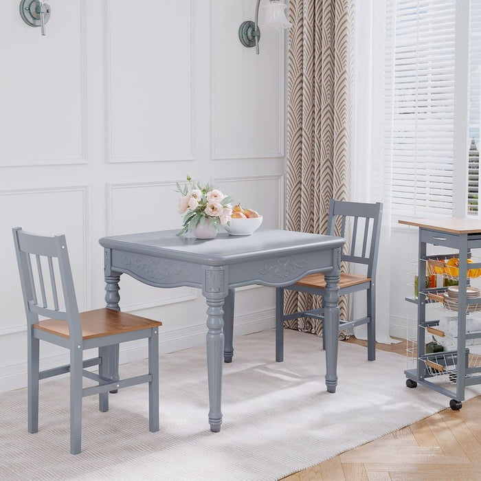 Premium Pine Wood Dining Chairs Set - Slat Back, Grey - Best Quality for Kitchen & Dining - Set of 2