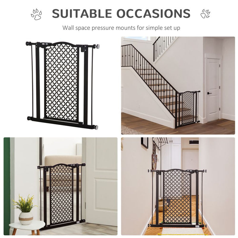 PawHut 74-80 cm Pressure Fit Safety Gate for Doorways and Staircases, Dog Gate, Pet Barrier for Hallways with Auto Close, Double Locking