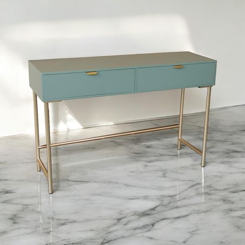 120CM GREEN WOODEN 2 DRAWER SIDE TABLE