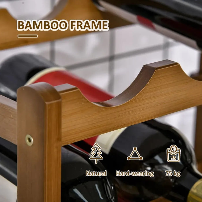 Bamboo Wine Rack - 16 Bottles, 4-tier Display, Countertop Storage Shelves