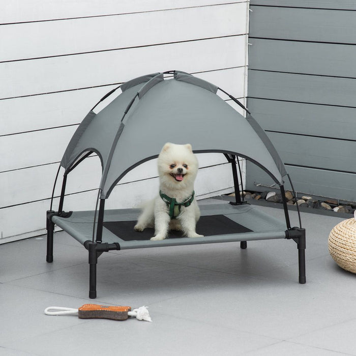 Ultimate 76cm Elevated Dog Bed - Cooling Raised Pet Cot with UV Protection Canopy - Grey Pawhut