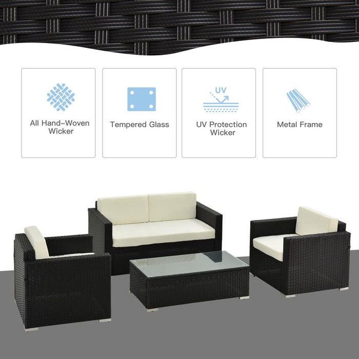 4 Pieces Rattan Sofa Set, Steel-Black