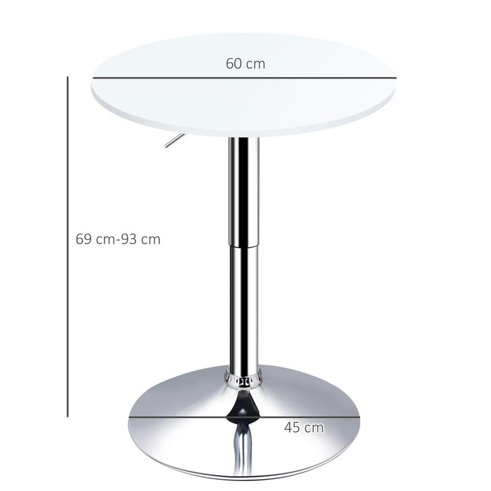 Adjustable Height Round Bar Table Swivel Top White - 60cm - Metal Frame - High Quality