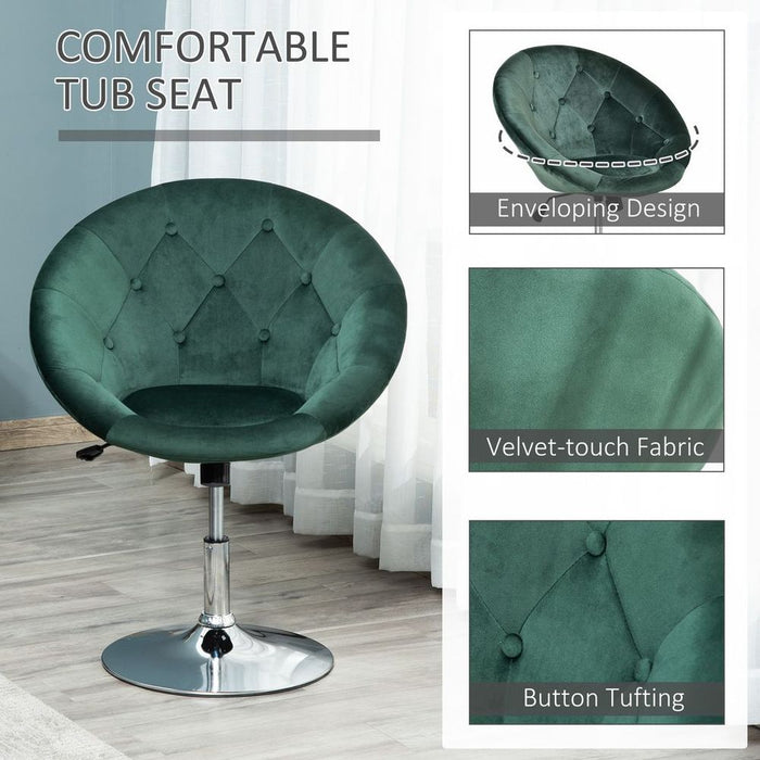 HOMCOM Swivel Tub Chair: Green, Adjustable, Armless, High-Quality Dining Stool