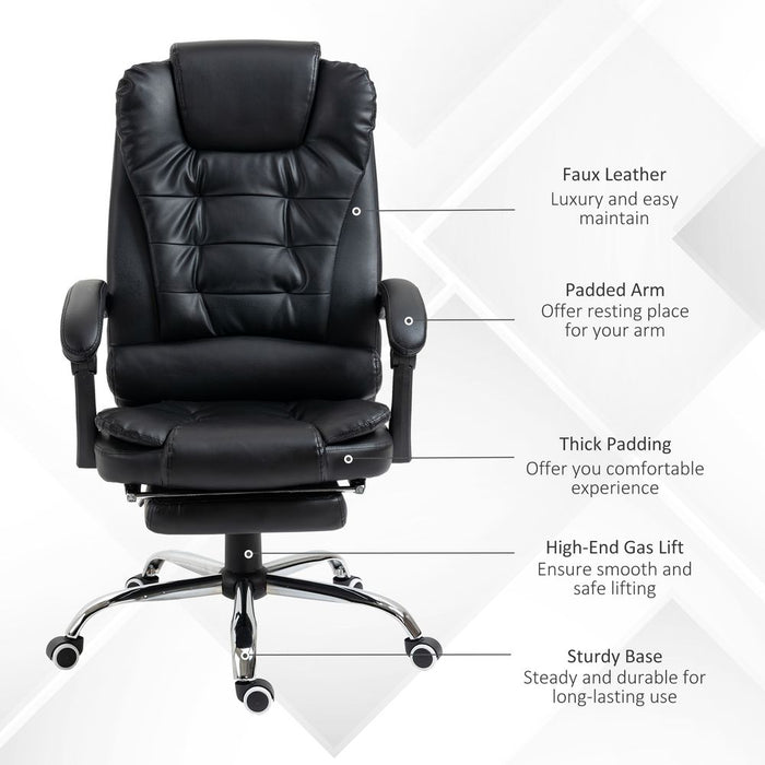 Premium PU Leather High Back Office Chair - Ergonomic Swivel Computer Chair - Black