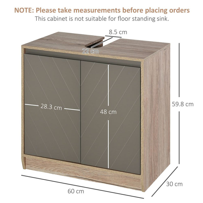 HOMCOM Under Sink Storage Cabinet Floor Standing Cupboard w/Adjustable Shelf Bathroom Cabinet 2 Doors Versatile Style Grey