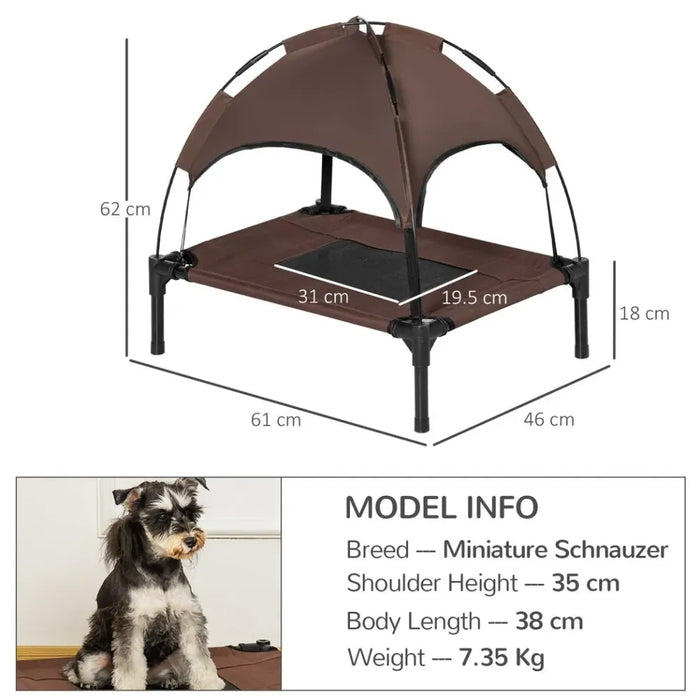 Nap & Chill Elevated Pet Bed: Breathable, Canopy Tent, Outdoor Brown - 61 cm