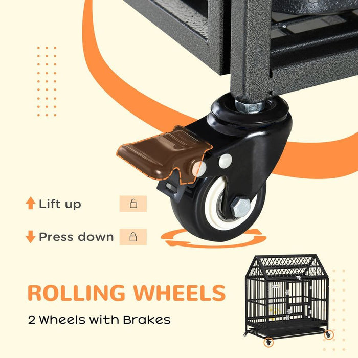 Premium XL Dog Crate on Wheels, 43" Heavy Duty, Removable Tray, Log Design