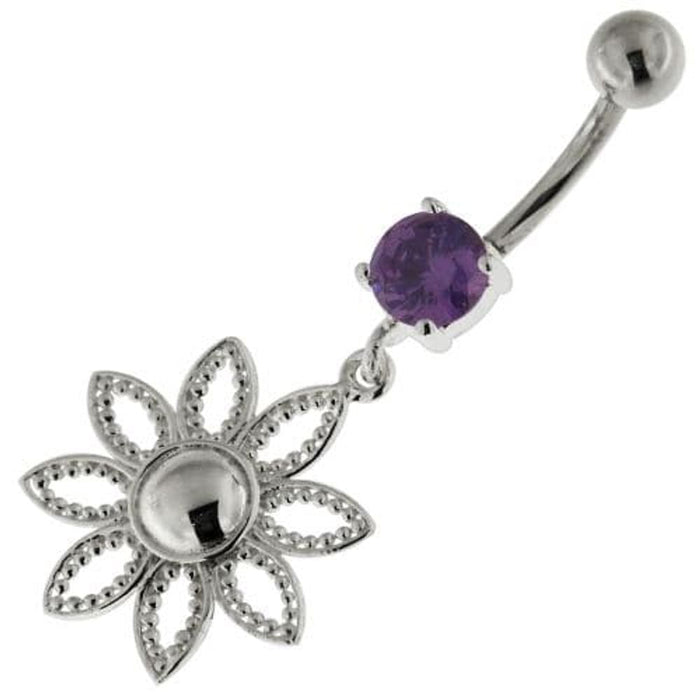 925 Sterling Silver Dotted Flower Belly Button Ring