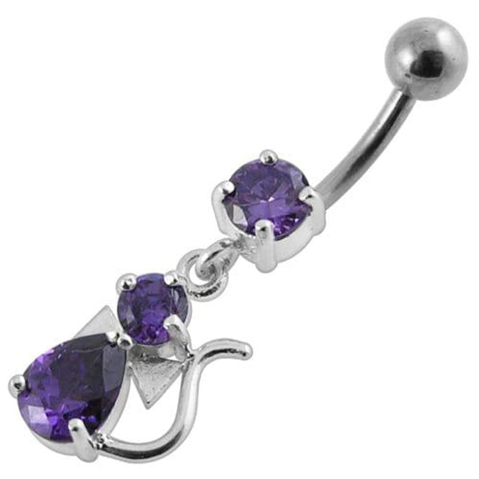 Jeweled Fancy Silver Dangling Banana Bar Belly Ring