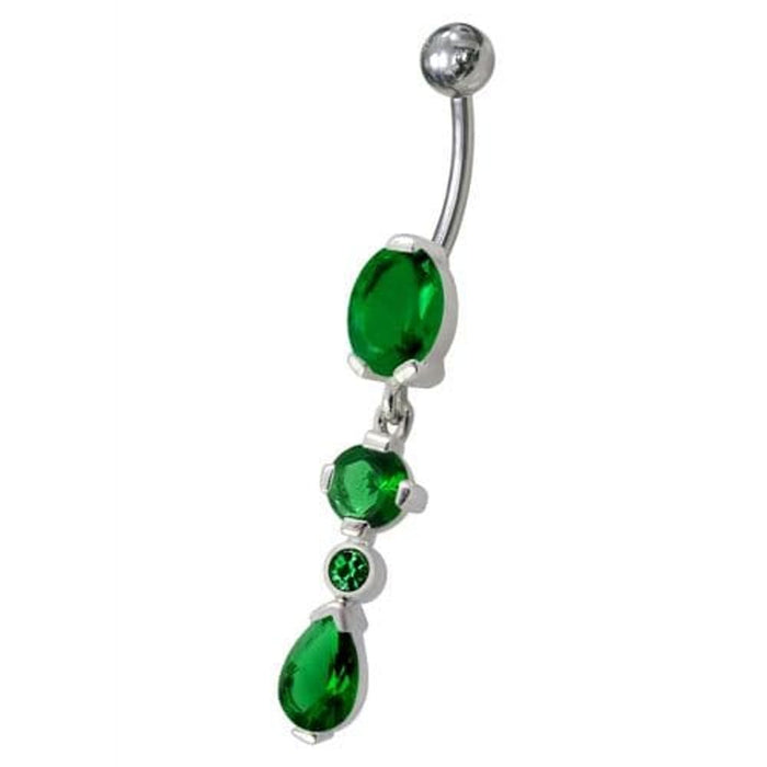 Fancy Single CZ Jeweled Dangling Navel Belly Body Jewelry Ring