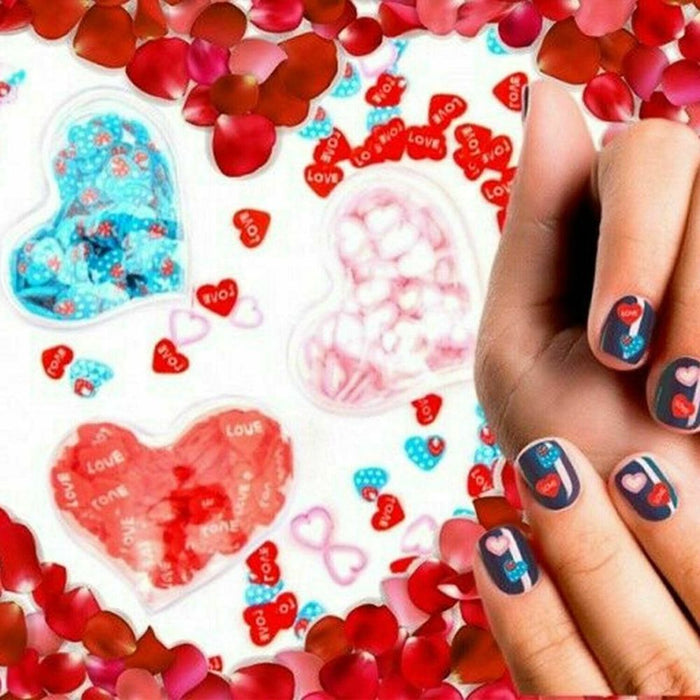 3-Pack Nail Pot Art Hearts: Pink/Red/Blue - Love - Nail Accessories for Manicure - High Quality