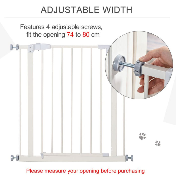 Premium 74-80cm Adjustable Pet Gate: Quality Metal Barrier with Auto-Close Door - White