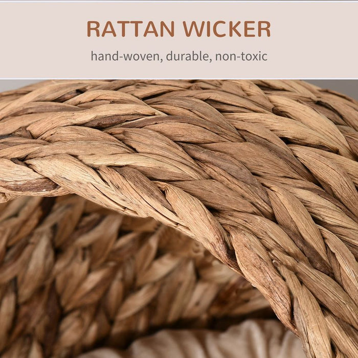 Wicker Cat House, Raised Bed | Cylindrical Base | 50x42x60cm