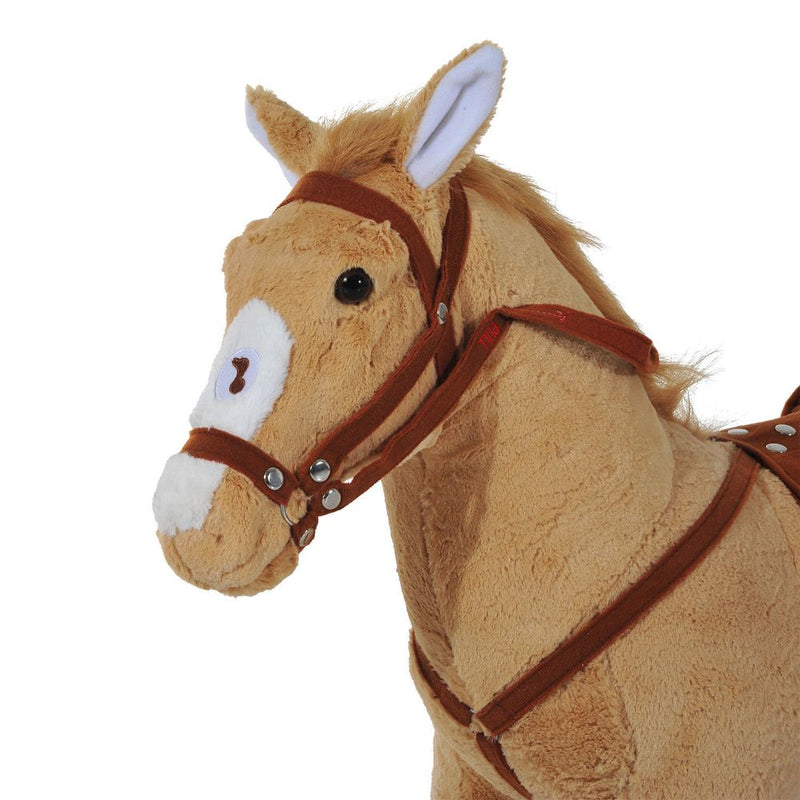 HOMCOM Kids Ride On Standing Horse Cuddly Toy Children Plush Soft Pony Gift w/Neigh Sound or 3 Years and Up Beige