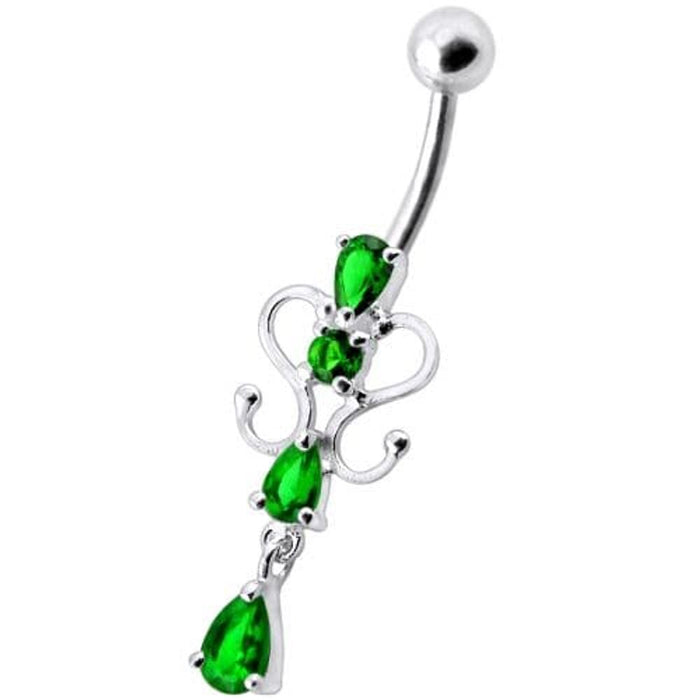 14G Fancy Dangling Green Stone Belly Ring