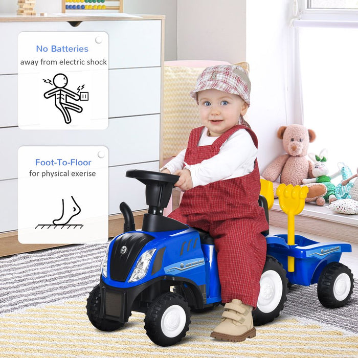 HOMCOM Ride On Tractor Toddler Walker Foot To Floor Slider w/Horn Storage Steering Wheel for 1-3 Years Old Blue